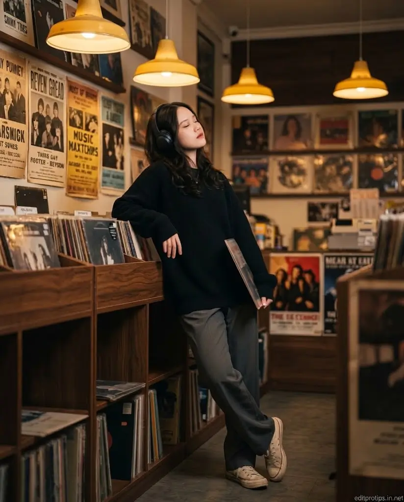 cinematic vintage record store portrait prompt free
