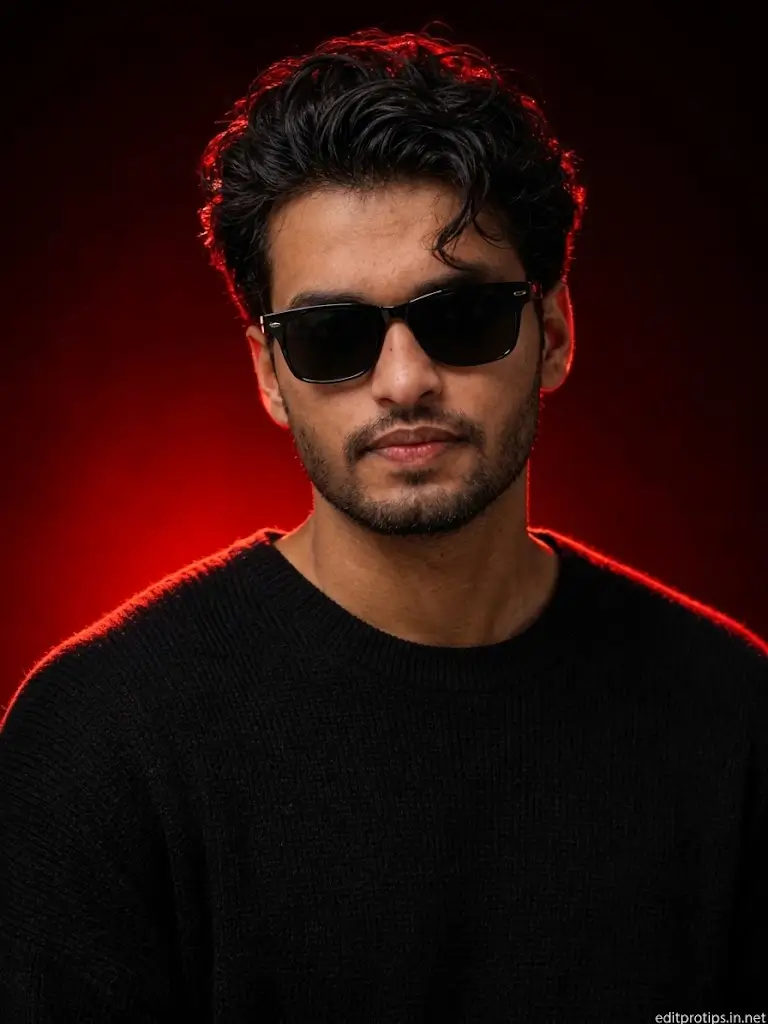 ChatGPT Photo Prompt – Red Rim Light Black Portrait