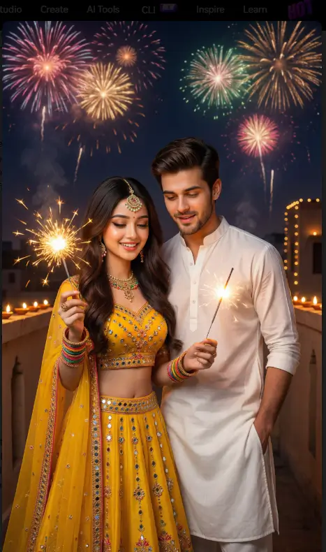 Couple Fireworks Portrait on Diwali Night