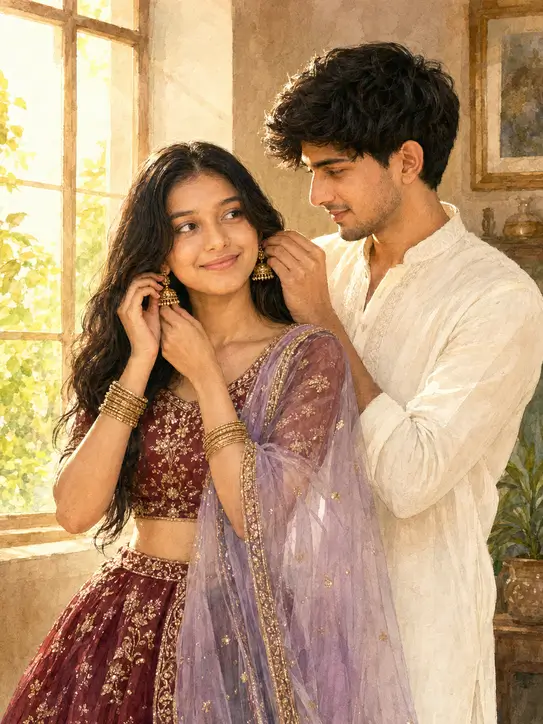 Gemini AI Couple Photo Prompt – Jhumka Portrait
