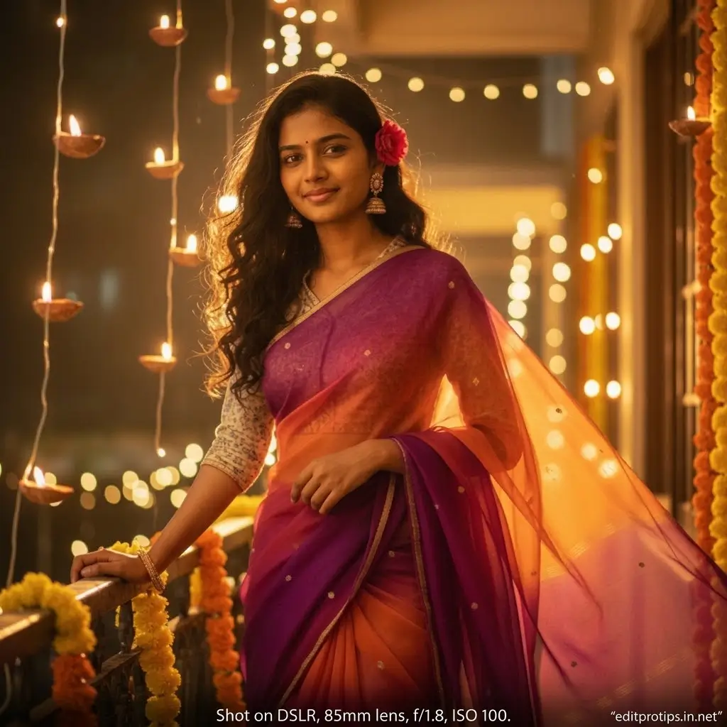 Purple Saree Golden Evening