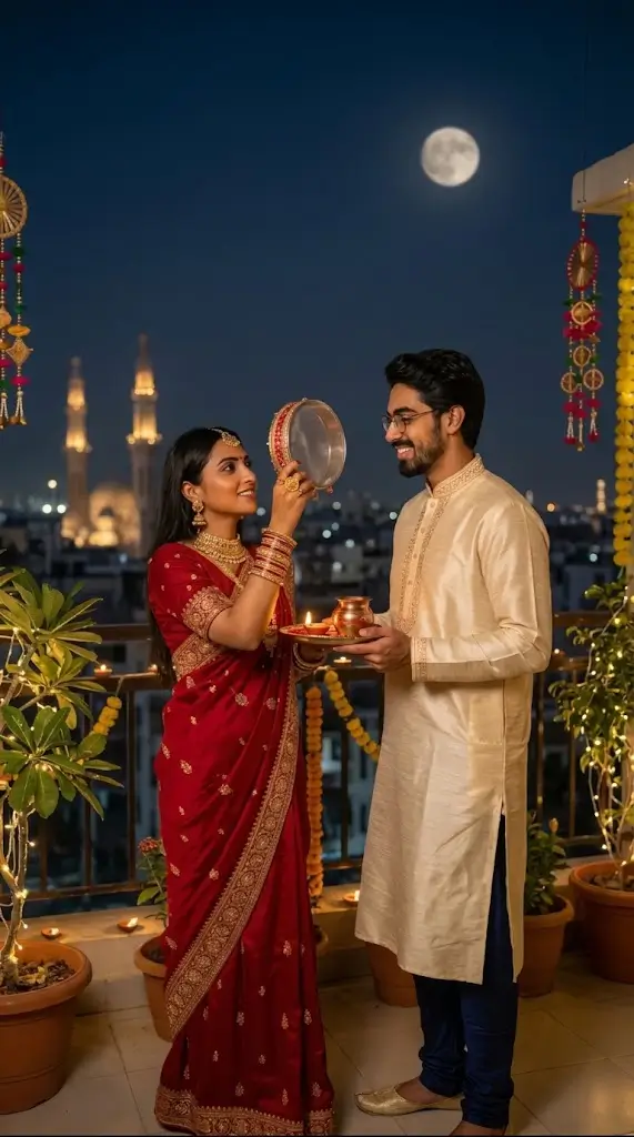 Cinematic Karwa Chauth Night Couple Prompt