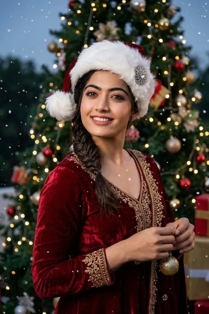 Red Christmas Dress AI Photo Editing Prompt
